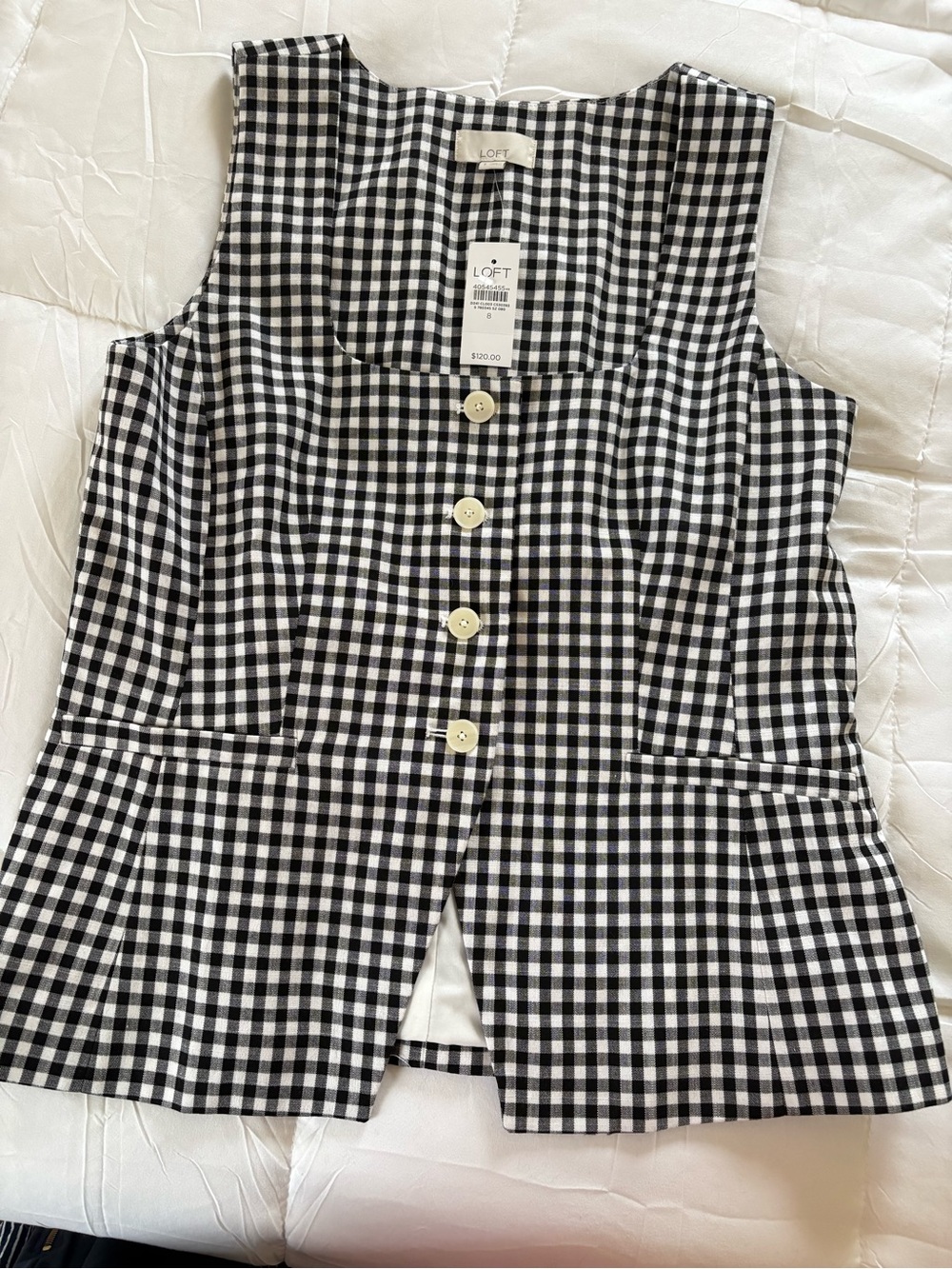 LOFT Black & White Gingham Button-Front Sleeveless Vest